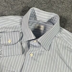 Ermenegildo‎ Zegna Shirt Mens 16.5 42 Blue Striped Long Sleeve Button Up